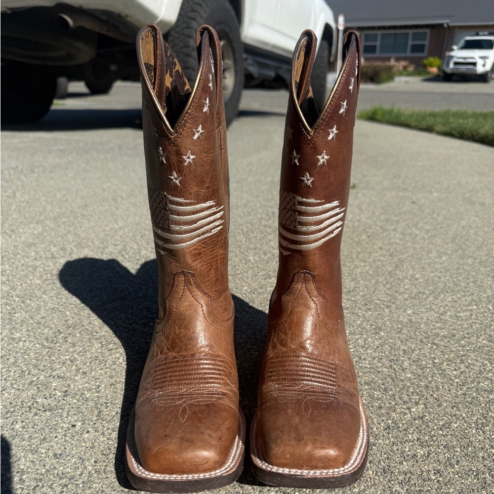 Ariat Brown Circuit Patriot Western Boots with Star and Stripe Design